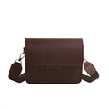 Retro minimalist dark brown PU leather crossbody square bag with wide shoulder strap - Brown