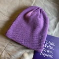 Winter thermal purple knitted beanie hat in cozy wool for stylish street look - Elastic / Purple