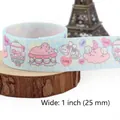 Kawaii light blue 1 inch grosgrain ribbon with love hearts and cartoon patterns - Light Blue Heart Cart Pattern (18)