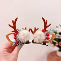 Brown reindeer antler hair clips with white faux fur pom-poms and festive red berries - 9# Red Tassel Fur Ball Brown Antler Pair