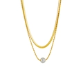 Collana a doppio strato in acciaio inossidabile dorato con catena snake e perla bianca - Stile Dorato (D510)