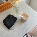 Small black mesh travel storage pouch with blue zipper for cosmetics and earphones - Black + Blue Purple Zipper