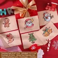 6-piece Christmas card set with hand-drawn Santa and snowman on red festive background - Retro Christmas Card / With Envelope + Seal Sticker