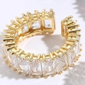 Anello aperto placcato oro 14K minimalista con pietre di zircone a taglio rettangolare - Zircone Bianco Rettangolare