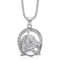 Collana con ciondolo a testa di cavallo argentata e cristalli brillanti su ferro - Ciondolo Singolo Color Argento
