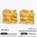 Golden 18K plated stainless steel square earrings with irregular hammered texture - EH11661G Gold Wavy Texture