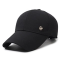 Men's black outdoor baseball cap with SPORT metal badge and adjustable curved brim design - Adjustable / Black