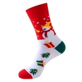 Festive red and white Christmas sock featuring a snowman, tree, and gift pattern - One Size / 406-Red White Snowman Tree