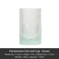 Tazza da tè in vetro smerigliato verde con gatto e cachi a rilievo, capacità 120ml - Gatto Cachi / Verde