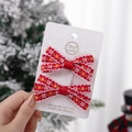 Set di due fiocchi natalizi rossi per capelli con pizzo bianco e ricami floreali - Set Fiocchi con Ricamo Floreale Rosso
