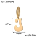 Detail view of a gold stainless steel letter J pendant with size and weight measurements - Letter-J / Gold