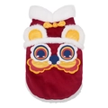 Festive red dog vest with white faux fur trim and traditional lion dance embroidery - S / Red