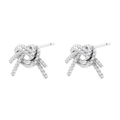 Detail view of silver knot stud earrings with polished metallic texture on white backdrop - Knot Style (VE1423 White Gold)