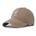 Vintage washed cotton baseball cap in coffee brown with white rose flower embroidery - Adjustable / Khaki with Rose Embroidery