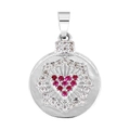Silver round pendant with red zircon heart and white crystal pavé setting - Style 36 (Silver Concentric Circle Heart Red Gem)