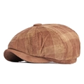 Retro brown plaid corduroy newsboy cap with classic octagonal top for autumn - One Size 56-58cm / Corduroy-Dark Khaki