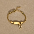 Gold stainless steel Figaro bracelet with rectangle ID plate and letter U crystal charm - Gold Letter U