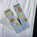 Blue Japanese tabi split-toe mid-calf socks with brown and yellow rabbit pattern - 35-41 / Light Blue Rabbit