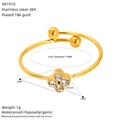 18K gold plated stainless steel clover ring with zircon inlay and open bead design - Four-Leaf Clover Style (SR191G)