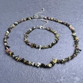 Handmade necklace and bracelet set with colorful natural crushed tourmaline stones - Bracelet / Tourmaline