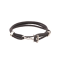 Macro detail of black braided nautical bracelet with silver anchor clasp on white background - Hammerhead Shark / Dark Coffee