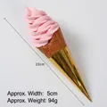 Pink strawberry artificial ice cream cone model with shiny gold wrapper for display - Light Pink