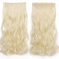 Golden 55cm one-piece wavy hair extension with 5 clips shown in front and back view - Bleach Blonde (613)