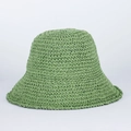 Handcrafted grass green straw bucket hat with chunky crochet weave for sun protection - M (56-58cm) / Grass Green