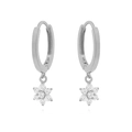Elegant S925 sterling silver flower earrings with white zircon stones on white background - Flower Pendant / Silver