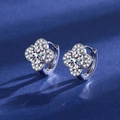 Elegant silver four-leaf clover earrings with sparkling zircon stones and micro-pave crystals - Four-leaf Clover / Silver