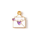 Ciondolo busta smaltato bianco con cuori viola e finitura oro per gioielli fai-da-te - Viola Placcato Oro