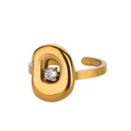 Adjustable golden ring with bold oval shape and sparkling clear zircon stone - Irregular Oval White Zirconia (JZ7185)
