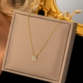 Elegant 18k gold plated titanium necklace with minimalist round zircon pendant - Simple Single Diamond