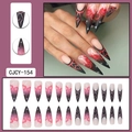 Gothic stiletto press-on nails with black-red gradient, heart and flame designs - Black Red Gradient Cherry Flame Star Style (CJCY-154)