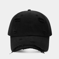 Détails de la casquette baseball en coton noir avec effets déchirés et bordure effilochée - Noir