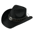 Cappello da cowboy nero con fibbia decorativa a testa di toro e cinturino in pelle - Stile Fibbia in Metallo Testa di Toro / Nero Cintura Nera