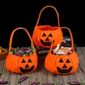 Three-piece Halloween felt pumpkin candy bags with Jack-o'-lantern embroidery and handles - Soft Material Single Pack
