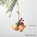 Golden Christmas iron bells with red plaid bow and pine needle decor weighing 17g - Gold Double Bells