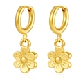Minimalist gold flower pendant hoop earrings in 18K gold plated stainless steel - Six-Petal Flower (MS-687) / Gold