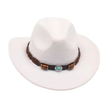 Witte vilten cowboyhoed met boho lederen band en turquoise stenen versieringen - Wit