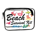 Transparent PVC beach survival kit bag with black trim and colorful summer illustrations - 042-Bikini Beach Survival