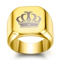 Anillo de sello cuadrado en acero inoxidable dorado con diseño de corona grabado con láser - US 7 / Dorado