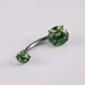 G23 titanium belly button ring with double green round-cut zircon in 4-prong setting - Mint Green