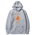 Grey Halloween hoodie in size M featuring orange witch graphic and text print - Light Gray
