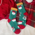 Calze natalizie spesse in pile corallo con motivo Babbo Natale nei colori festivi verde e rosso - Taglia unica / Base Verde Babbo Natale