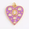 Purple enamel heart pendant with gold plating and sparkling oval zircon centerpiece - Zirconia Heart-Purple