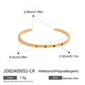 Detailed size chart for gold stainless steel open bracelet with colored gemstones - Gold Multicolor Rhinestone Open Bracelet (JDB2409052-CR)