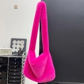 Y2K style hot pink faux rabbit fur shoulder bag with soft plush texture for winter - Rose Red