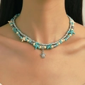 Collana multistrato boho con perline turchesi, stella marina e ciondolo a tartaruga - Stile Tartaruga 10-H-90