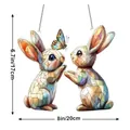 Colorful 2D acrylic suncatcher featuring two mosaic-style rabbits and a butterfly detail - Two Rabbits Butterfly-OPP Bag